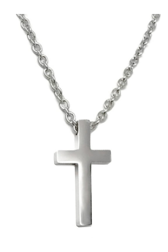 Mens Simple Stainless Steel Cross Pendant Necklace 3mm Stainless Steel Chain (24 Inch)