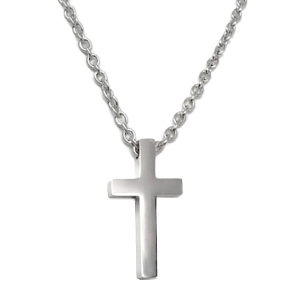 Mens Simple Stainless Steel Cross Pendant Necklace 3mm Stainless Steel Chain (24 Inch)