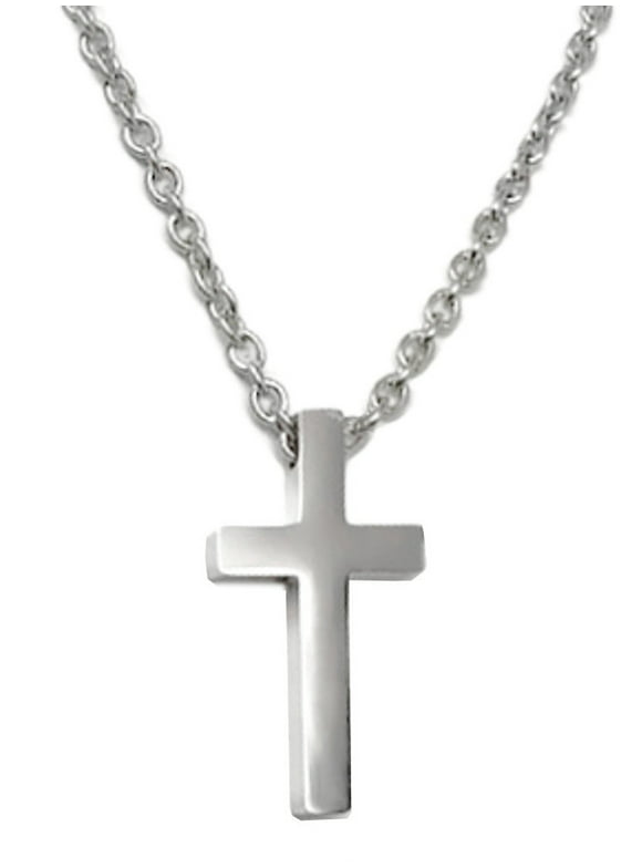 Mens Simple Stainless Steel Religious Cross Pendant Necklace 3mm Chain (20 Inch)