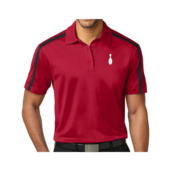 Mens Single Bowling Pin Premium Polo Shirt - RED, Large