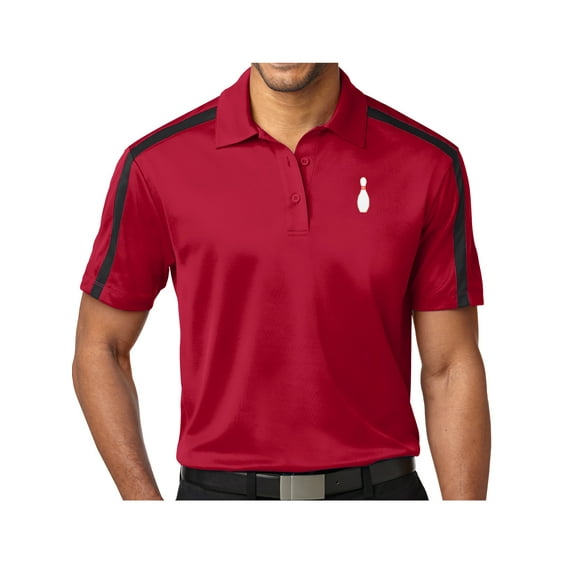 Mens Single Bowling Pin Premium Polo Shirt - RED, XL