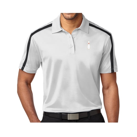 Mens Single Bowling Pin Premium Polo Shirt - White, Medium