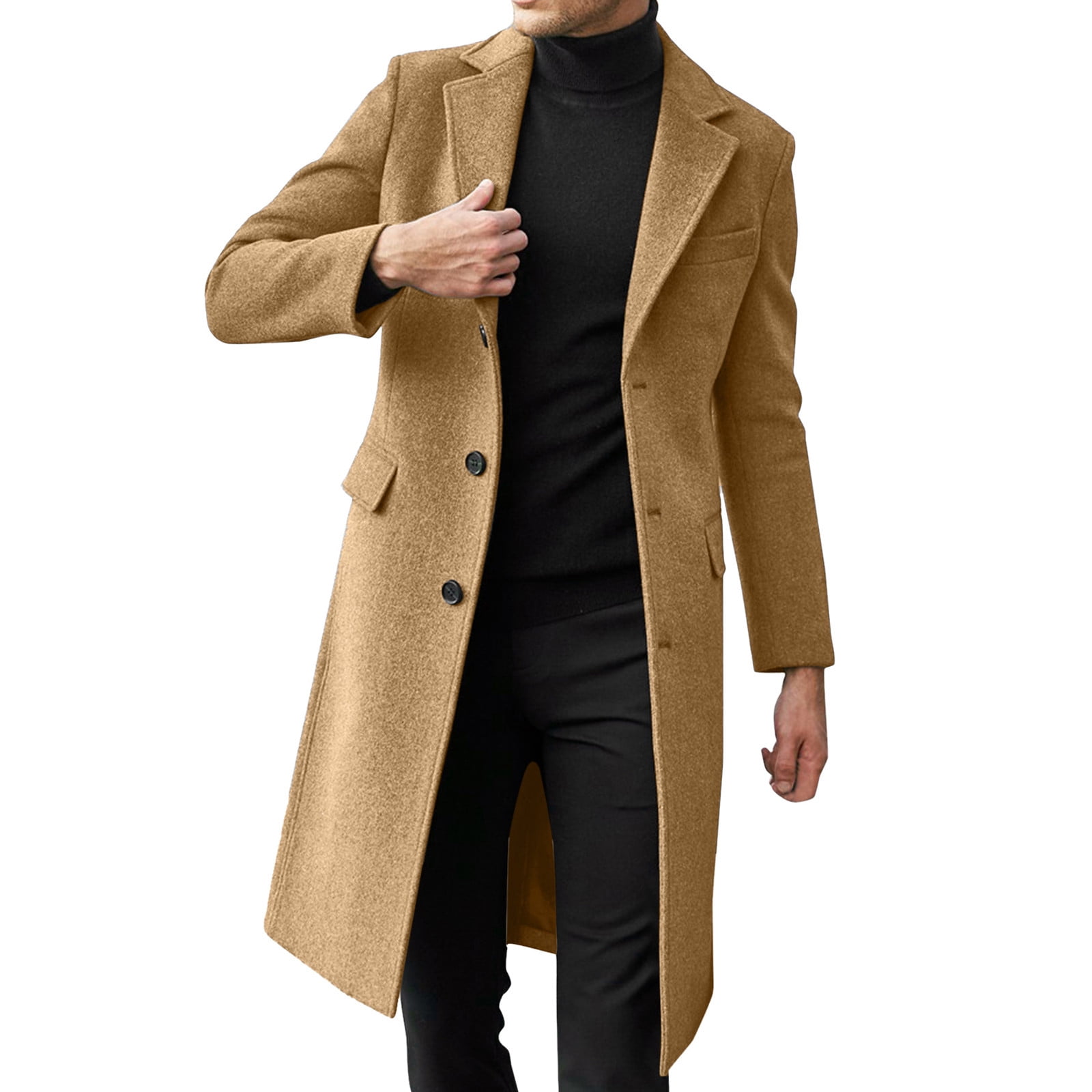 TAIAOJING Mens Single Trench Coat Plus Size Winter Coat Lapel