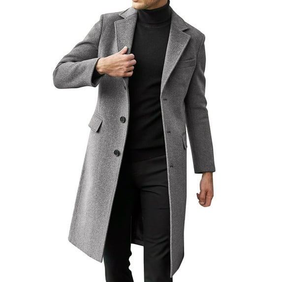 TAIAOJING Mens Single Trench Coat Plus Size Winter Coat Lapel Collar Long Sleeve Padded Leather Jacket Vintage Thicken Coat Sheepskin Jacket