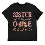 Mens Sister of Little Miss Onederful 1st Birthday Boho Rainbow T-Shirt Black