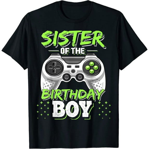 Mens Sister of the Birthday Boy Womens Matching Video Game Birthday Gift T-Shirt Black Tee