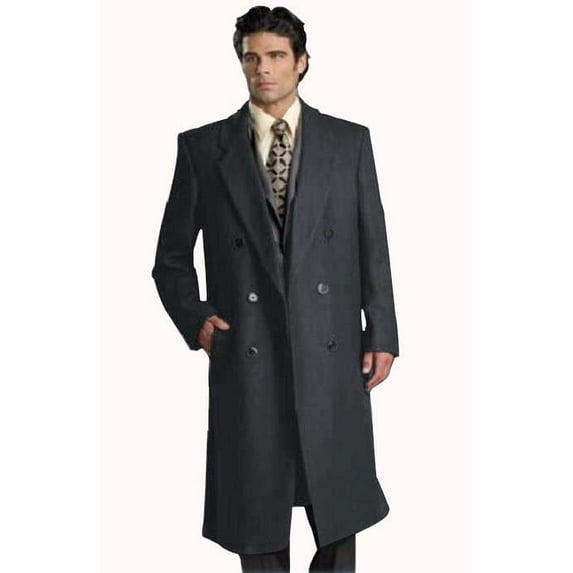 Mens Six Button Dark Grey Notch Lapel Fully Lined Long Coat
