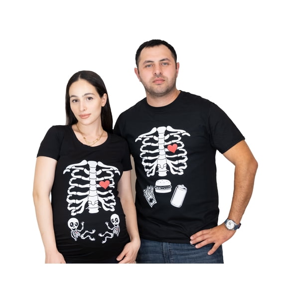 Mens Skeleton Burger Soda Halloween T-shirt Funny X-ray Ribcage Couple Tees (Mens 3X-Large)