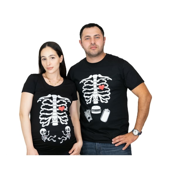 Mens Skeleton Burger Soda Halloween T-shirt Funny X-ray Ribcage Couple Tees (Mens Small)