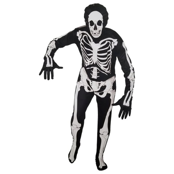 Mens Skeleton Costume Full Body Stretch Jumpsuit Bodysuit Jumper X-Large