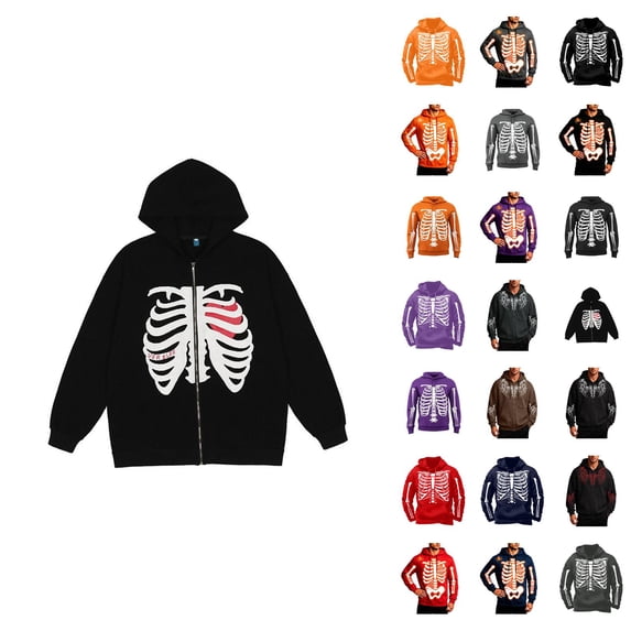 Mens Skeleton Halloween Sweatshirt Hoodie Black Sweater Plus Size Adult Clothes 2026