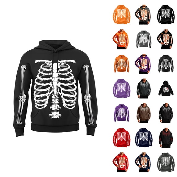 Mens Skeleton Halloween Sweatshirt Hoodie Black Sweater Plus Size Adult Clothes 2026