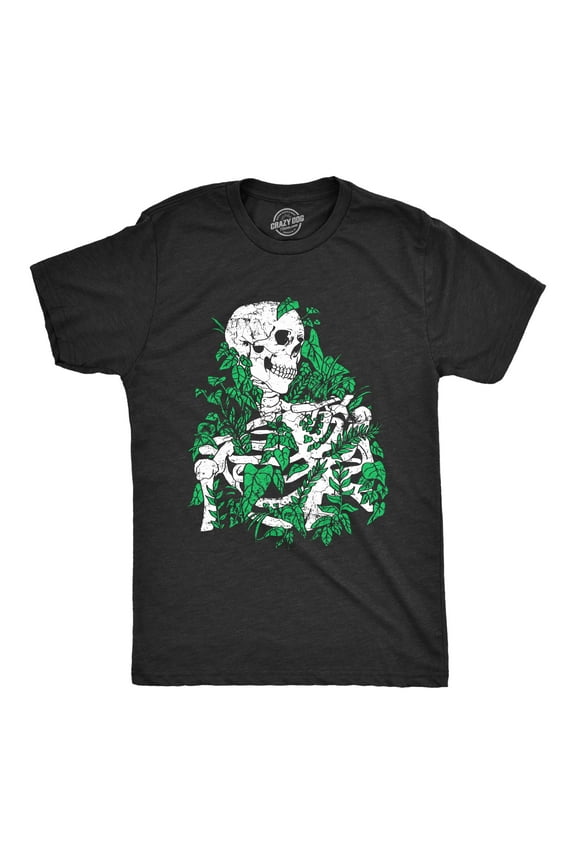 Mens Skeleton Overgrown Plants T Shirt Funny Death Nature Lovers Tee for Guys Graphic Tees