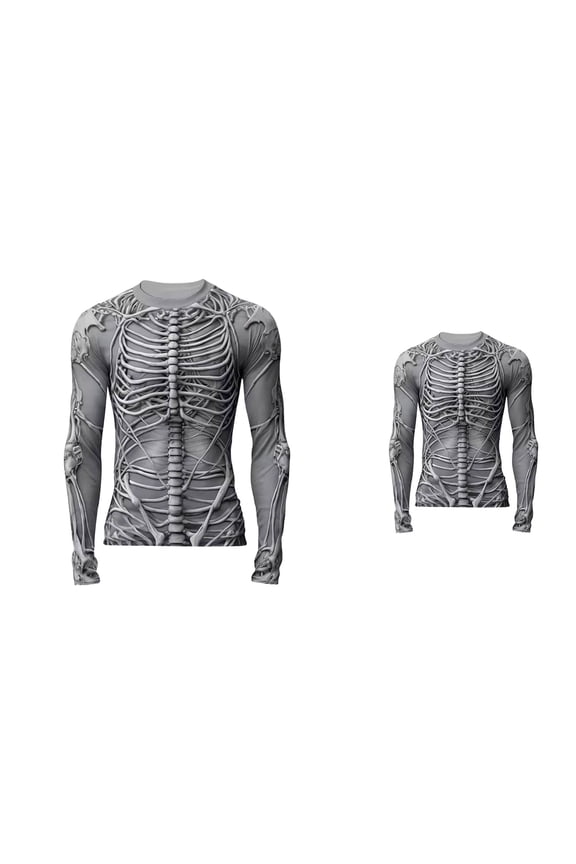 Mens Skeleton Shirt, Long Sleeve Funny Skull Rib Cage 3D Print T-Shirt for Casual Streetwear and Daily Comfort