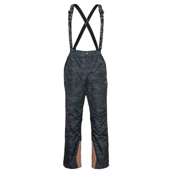 Mens Ski Bib Pants, Waterproof Windproof with Detachable Suspenders Black Camouflage S