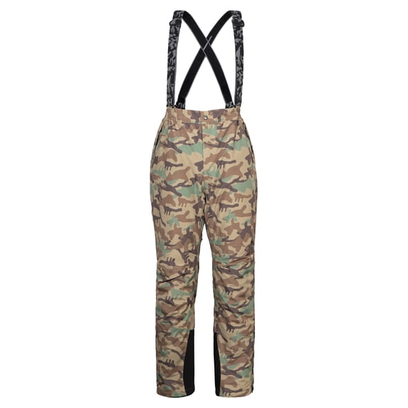 Mens Ski Bib Pants, Waterproof Windproof with Detachable Suspenders Jungle Camouflage 2XL