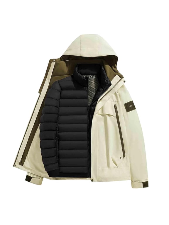 Mens Ski Jacket 2 in 1 Waterproof Snow Coat Winter Thick Warm Snowboarding Mountain Windbreaker Outwear