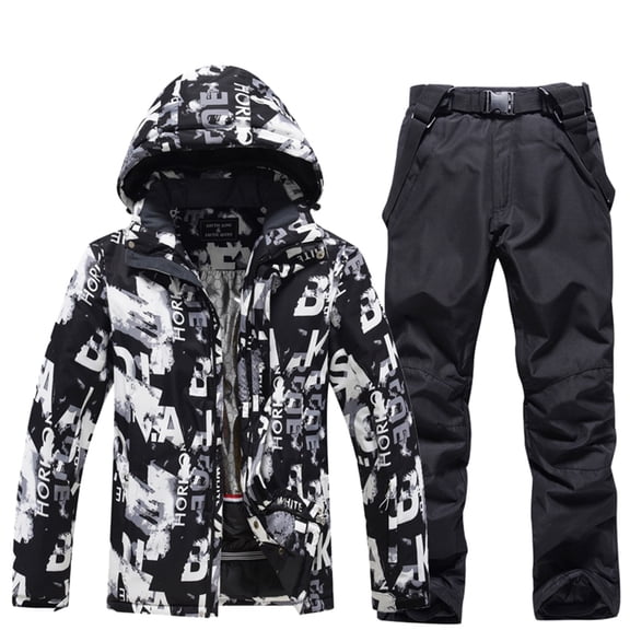 Mens Ski Jacket and Pants Set Waterproof Snow Suit Windproof Snowboard Jacket Color: Black Size: L