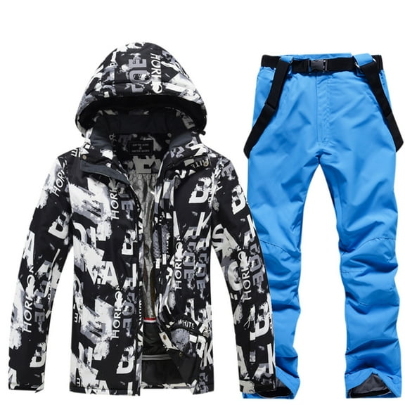 Mens Ski Jacket and Pants Set Waterproof Snow Suit Windproof Snowboard Jacket Color: Blue Size: S