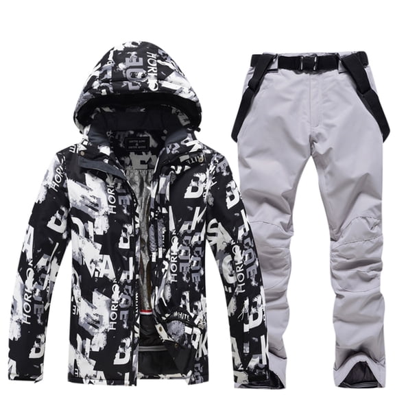 Mens Ski Jacket and Pants Set Waterproof Snow Suit Windproof Snowboard Jacket Color: Light Gray Size: L