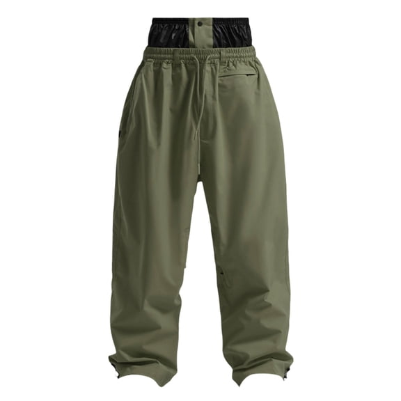 Mens Ski Snow Pant Lined Warm Thick Windproof Solid Color Loose Fit Army Green Pant
