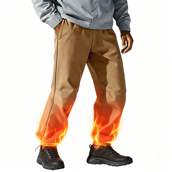 Mens Ski Snow Pants Fleece Lined Casual Relaxed Fit Thick Warm Elastic Waist Drawstring Winter Outdoor Insulated Pants Khaki S-3XL