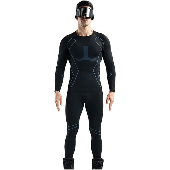 Mens Ski Thermal Underwear Tops Long Sleeve Raglan Shirts Winter Warm Workout Quick Dry Base Layers Blue, L
