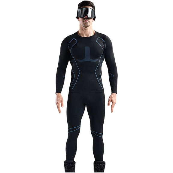 Mens Ski Thermal Underwear Tops Long Sleeve Raglan Shirts Winter Warm Workout Quick Dry Base Layers Blue, L