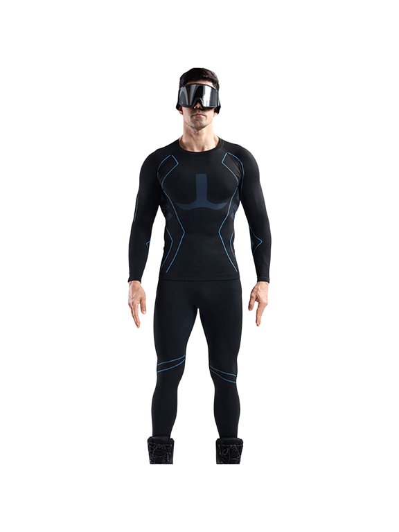 Mens Ski Thermal Underwear Tops Long Sleeve Raglan Shirts Winter Warm Workout Quick Dry Base Layers Blue, S