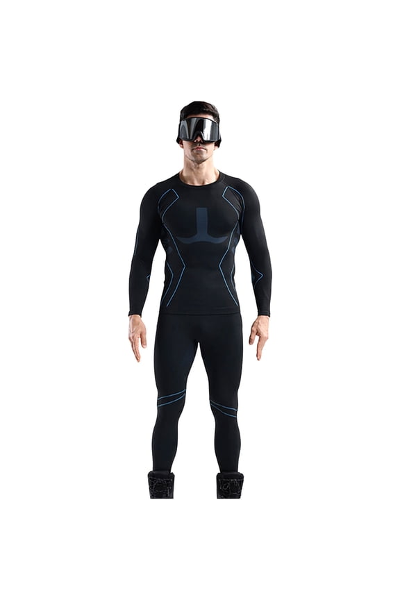 Mens Ski Thermal Underwear Tops Long Sleeve Raglan Shirts Winter Warm Workout Quick Dry Base Layers Blue, S