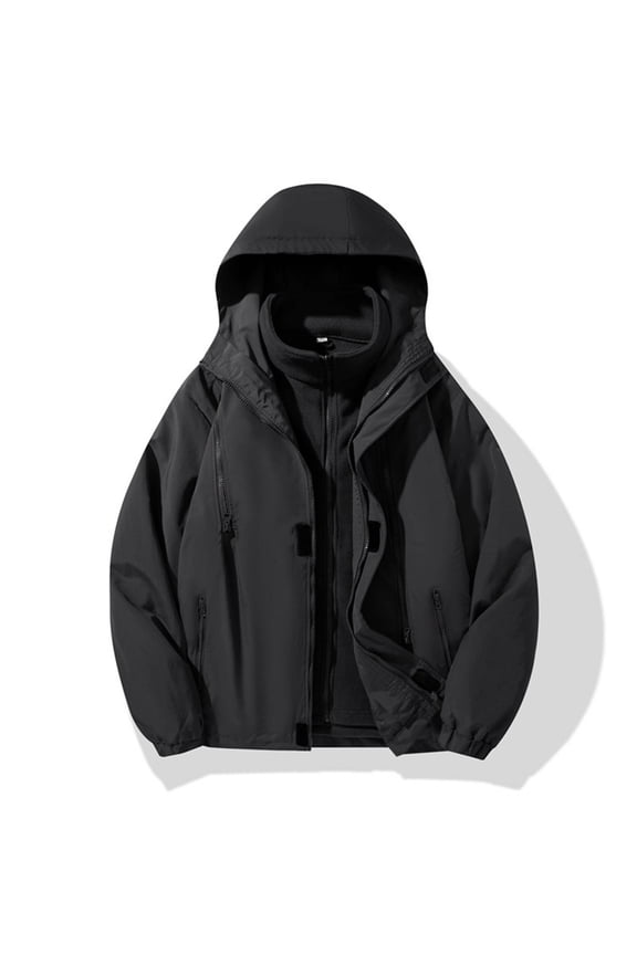 Mens Skiing Jackets with Hoode,Men's Outdoor Detachable Warm Inner Liner Design Zipper Pocket Long Sleeved Jacket