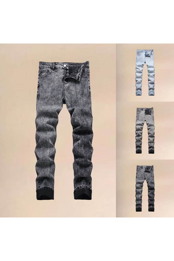 Mens Skinny Slim Fit Jeans Stretch Straight Leg Denim Pants Spring Fall Outdoor Sports Trousers Black L