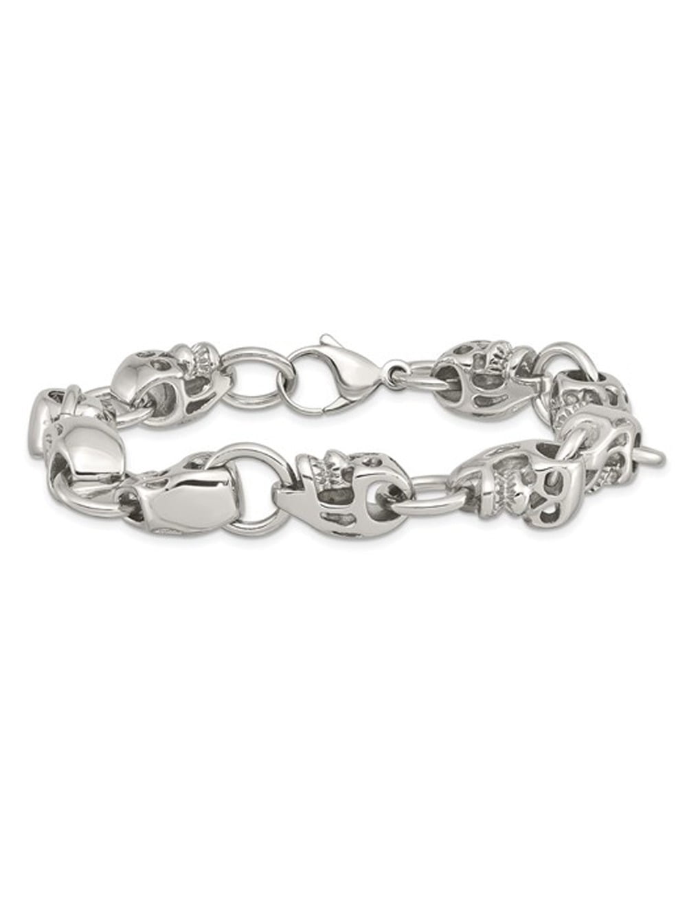 Gem & Harmony Mens Skull Bracelet in Stainless Steel 8.75 inch for Men