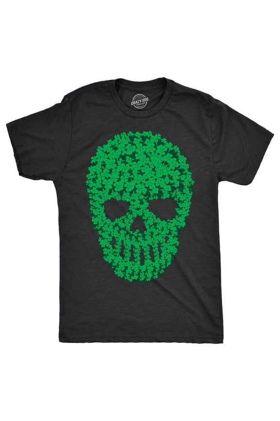 Mens Skull Of Clovers T Shirt Funny St Pattys Day Clover Skeleton Tee for Guys Graphic Tees