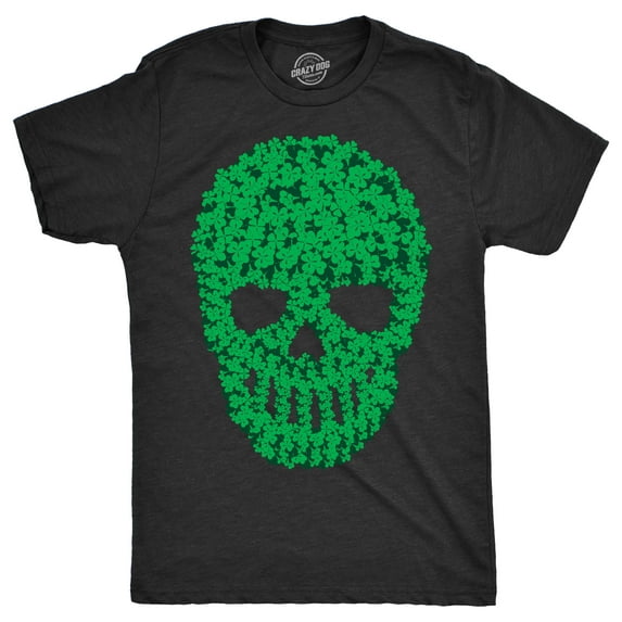 Mens Skull Of Clovers T Shirt Funny St Pattys Day Clover Skeleton Tee for Guys Graphic Tees