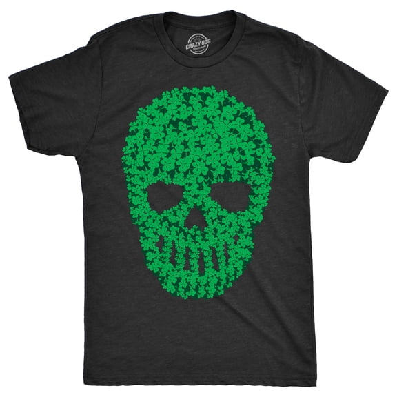 Mens Skull Of Clovers T Shirt Funny St Pattys Day Clover Skeleton Tee for Guys Graphic Tees