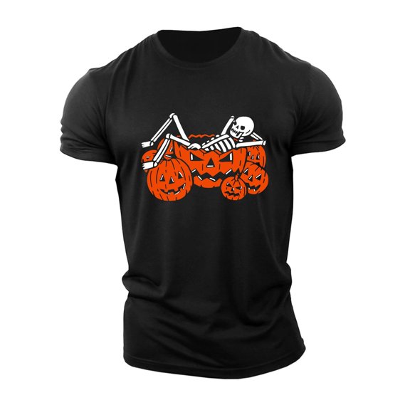 Mens Skull Pumpkin Graphic Tee Horror Halloween Humor Design Funny Bone Design Comfort T-Shirt Black S-5XL