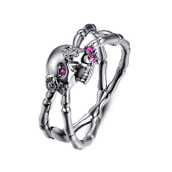 Mens Skull Ring Geometric Design with Zircon Stone Copper Plated Platinum Retro Ring Individually Packed Gift for Men Fashion Jewelry Accessories