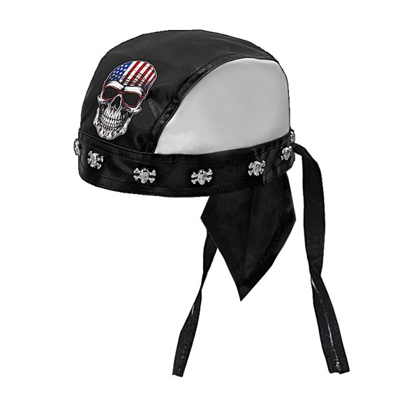 Mens Skull Rivet Rocker Punk Bandana Head Wrap Du Doo Do Rag Hat Black White Splicing Cap