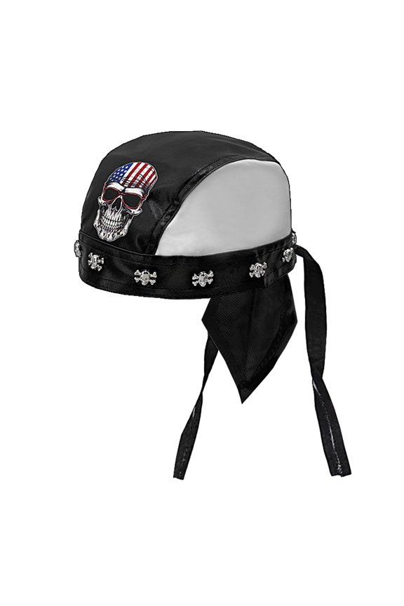 Mens Skull Rivet Rocker Punk Bandana Head Wrap Du Doo Do Rag Hat Black White Splicing Cap