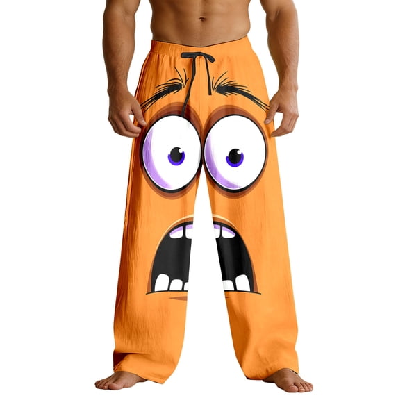 Mens Slacks Funny Graphic Print Relaxed Fit Comfortable Loose Fit Straight Leg Trousers Orange XXXL