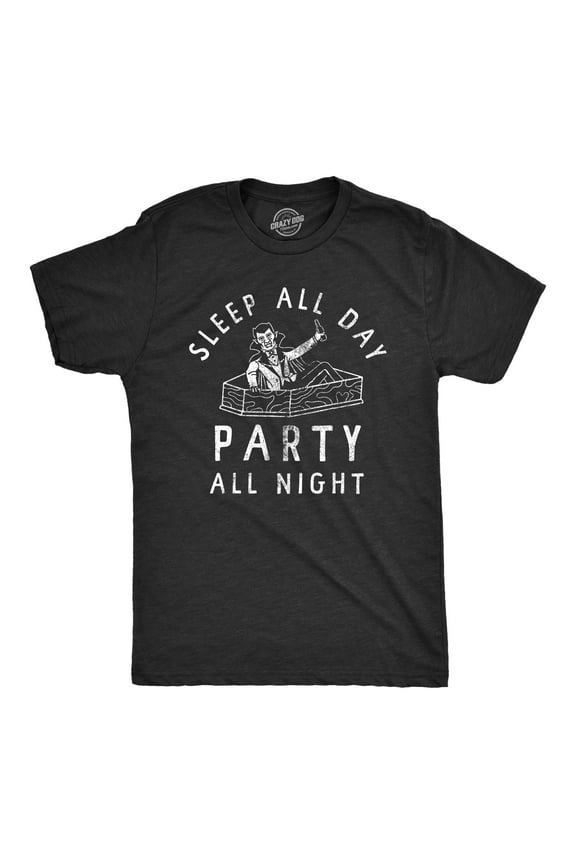 Mens Sleep All Day Party All Night T Shirt Funny Halloween Vampire Partying Tee for Guys Graphic Tees