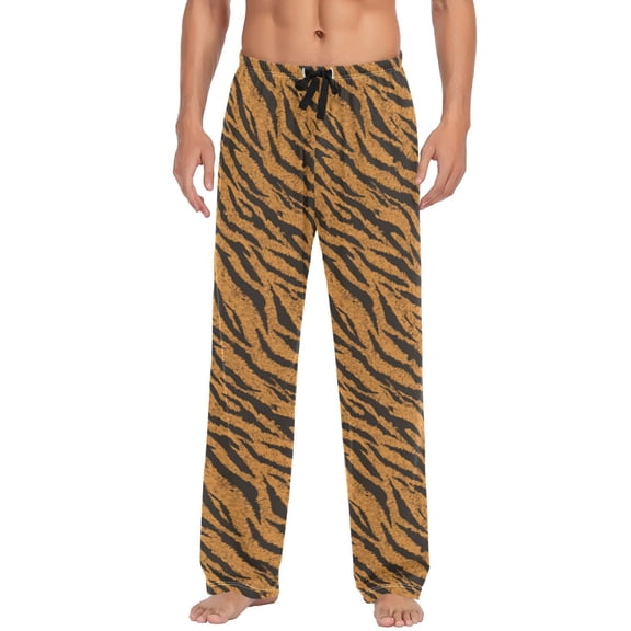 Mens Sleep Pants with Pocket Drawstring Soft Lounge Pajama Bottoms Tiger Stripes Pattern Small