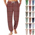 thumbnail image 1 of Mens Sleep Pants with Pockets Plaid Pajama Pants Cute Drawstring Elastic Waist Pant Cuffed Hem Straight Leg Home Sleepwear, 1 of 7