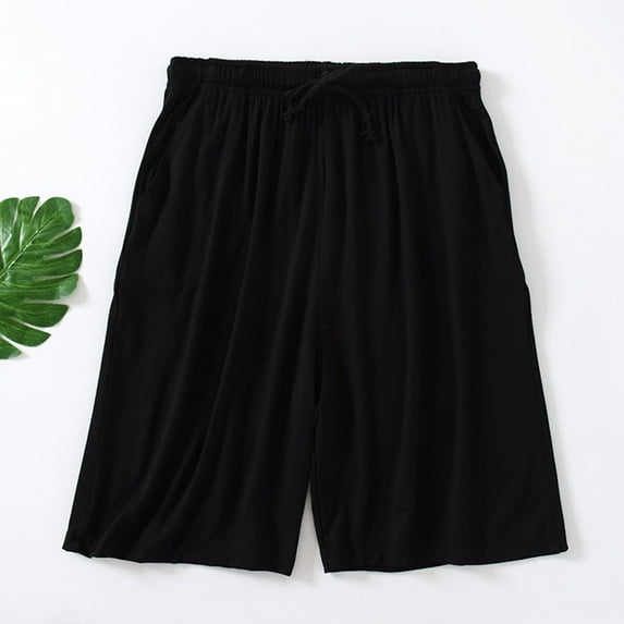 Mens Sleep Shorts Soft Modal Knit Pajama Bottoms Elastic Waist Lounge Shorts with Pockets for Sleeping Relaxing