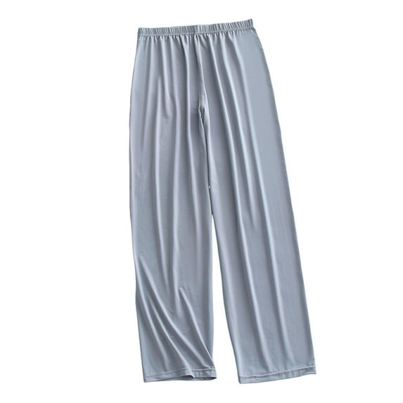 Mens Sleeping Pants Ice Silk Soft Big & Tall Pajamas Bottoms Elastic Waist Loose Cooling Summer Sleepwear Gray, 4XL