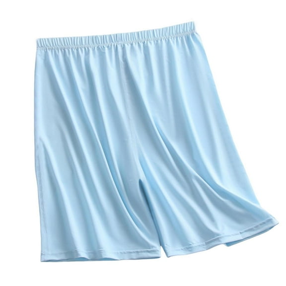 Mens Sleeping Shorts Ice Silk Soft Big & Tall Pajamas Bottoms Elastic Waist Loose Cooling Summer Sleepwear Light Blue, 5XL