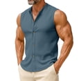 thumbnail image 1 of Mens Sleeveless Button Down Shirts Linen Cotton Summer Beach Basic Tank T-Shirt Tops, 1 of 5