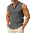 thumbnail image 1 of Mens Sleeveless Button Down Shirts Linen Cotton Summer Beach Basic Tank T-Shirt Tops, 1 of 5