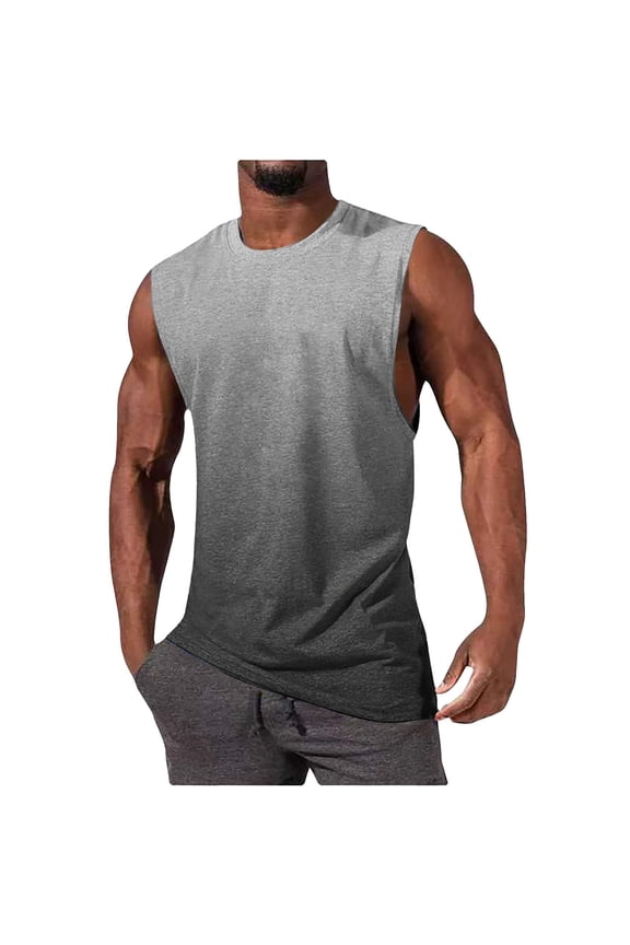 Mens Sleeveless Cotton Tank Tops Workout Cut off Shirts Muscle Gym T Shirts Size 2XL Gray